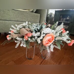Headstone Saddle- Elegant Floral Arrangement with Peach Accents
